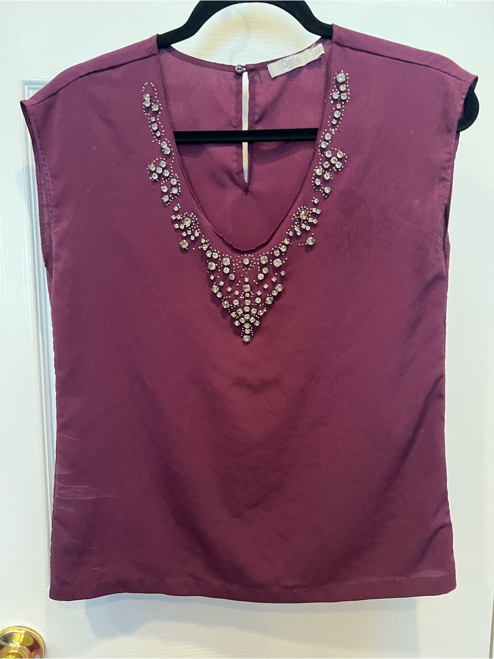 Dalia Plum Jewel-Embellished V-Neck Tank